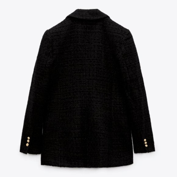 COPY - ZARA WOMEN NEW DOUBLE BREASTED TEXTURED WEAVE BLAZER BLACK 2761/257 XS - Picture 12 of 13